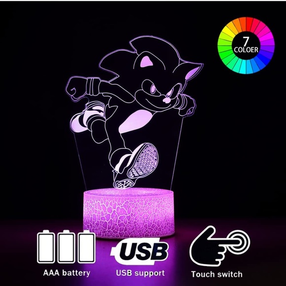 NEW 3D Sonic Hedgehog Anime Night Light LED Illusion Lamp Multi Color Table Lamp - Picture 2 of 9